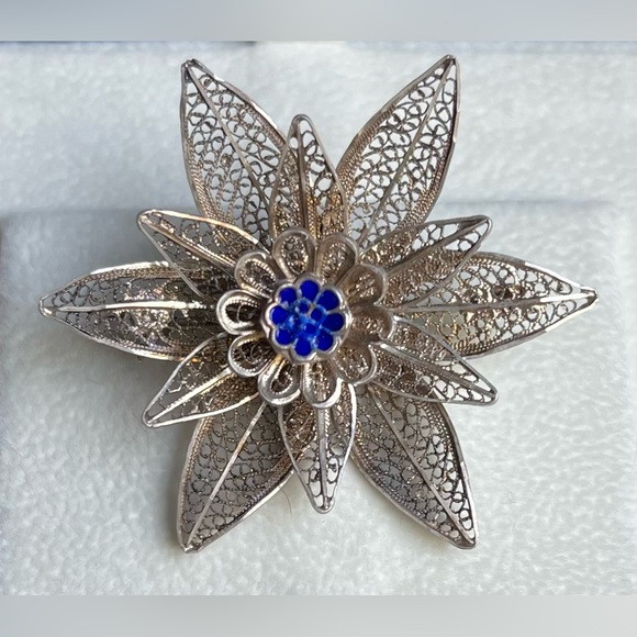 FILIGRANA Vintage Silver Flower🌸 Brooch - Picture 7 of 9